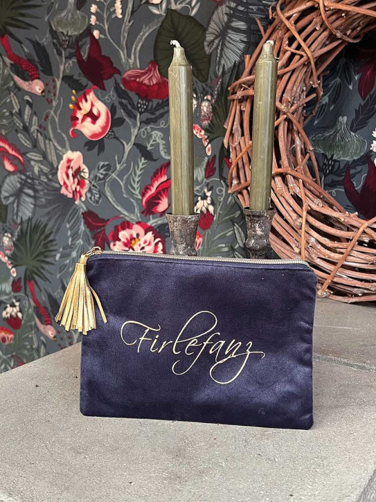 Kosmetik Täschchen Samt Zipper marineblau gold Firlefanz