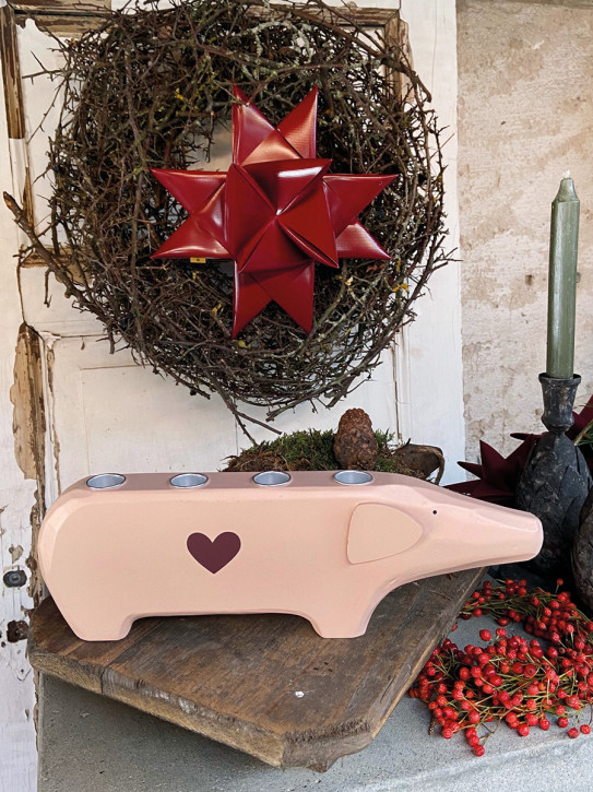 Madleys Kerzenschwein 4er Holzschwein L Kerzenhalter rosa Herz Madleys Kerzenschwein 4er Holzschwein L Kerzenhalter rosa Herz