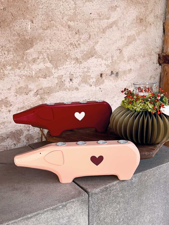 Madleys Kerzenschwein 4er Holzschwein L Kerzenhalter rosa Herz