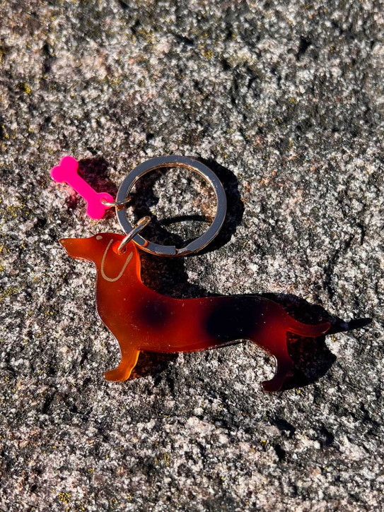 Schlüsselanhänger Dackel Acryl Kunststoff Messingring