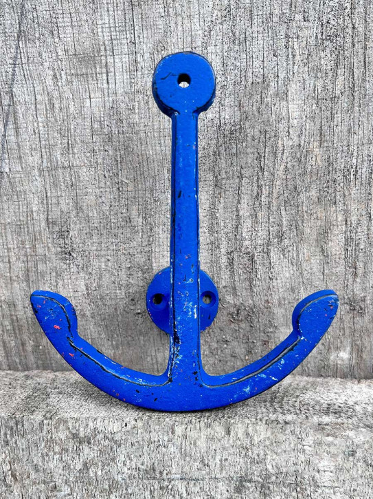 Metall Garderobenhaken Anker blau Shabby maritim H12