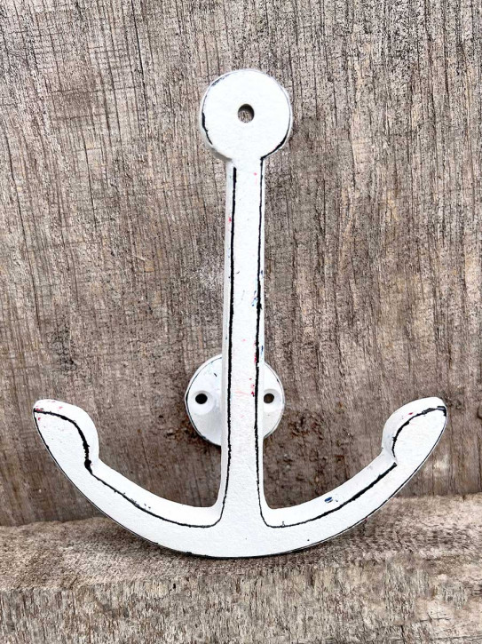 Metall Garderobenhaken Anker weiß Shabby maritim H12