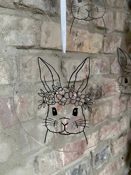 Plexiglas Fensterbild Hase mit Blumenkranz 15cm