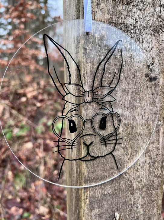 Plexiglas Fensterbild Hase mit Brille 15cm