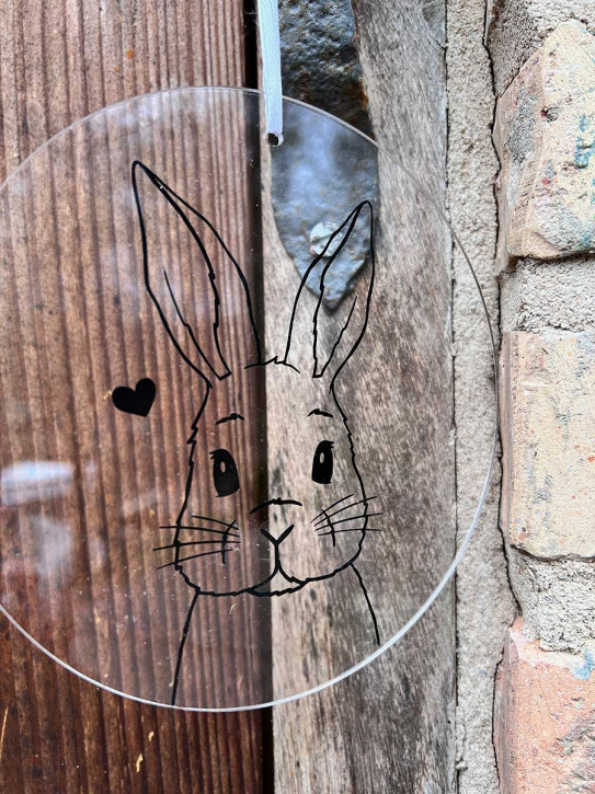 Plexiglas Fensterbild Hase mit Herzchen 15cm
