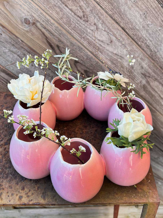 Porzellan Eierkranz Osterkranz Vase Vasenkranz rosa D27