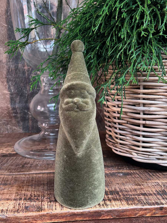 Samt Santa Tasko beflockt dunkelgrün H30