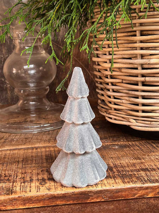 Samt Tannenbaum Tasko beflockt grau H17