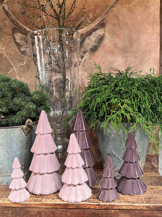Samt Tannenbaum Tasko beflockt graubraun