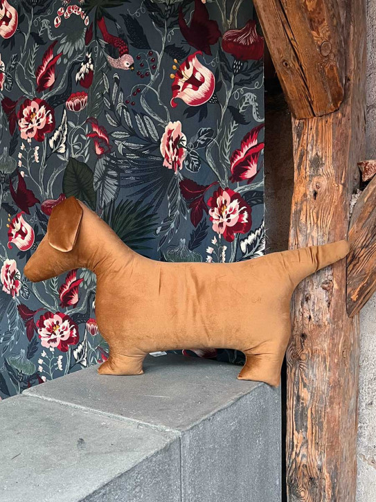 Kuschelkissen Hund Samt cognac