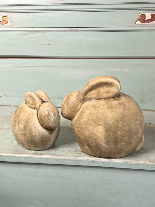 Keramik Hase Levi geduckt grün krakelee S H14