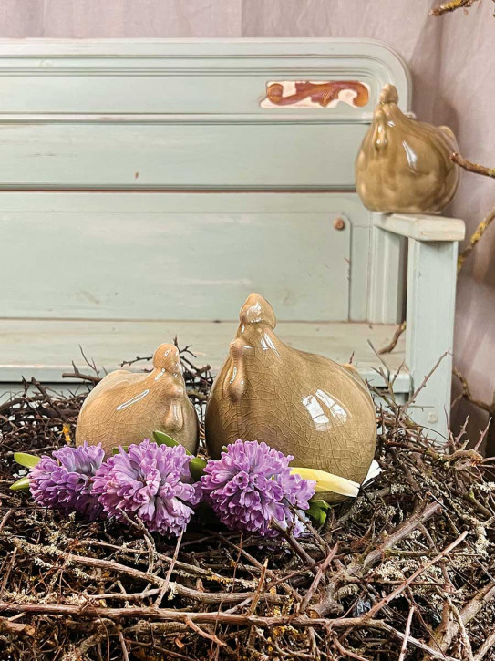 Keramikhuhn Levi grün krakelee