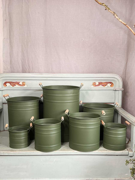 Metalleimer Zenon grün mit Holzgriffen