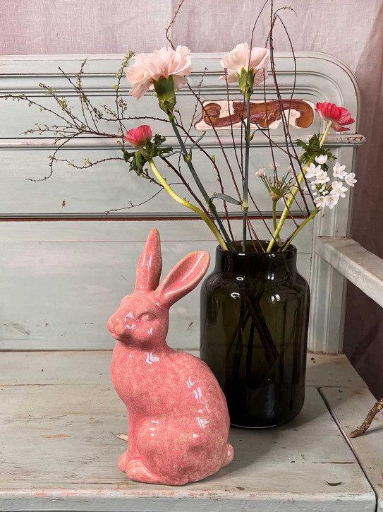 Keramik Hase Colin sitzend rosa lackiert H27