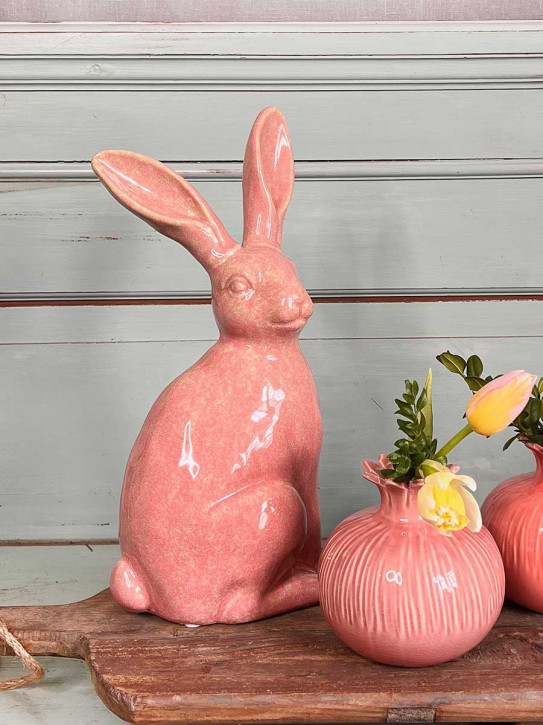 Keramik Hase Colin sitzend rosa lackiert H37 Keramik Hase Colin sitzend rosa lackiert H37