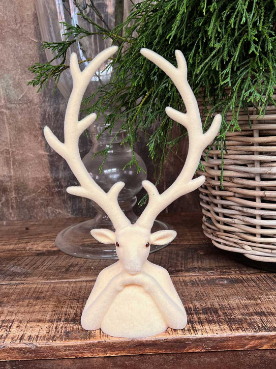 Hirschkopf Tasko Samt beflockt beige sand H30