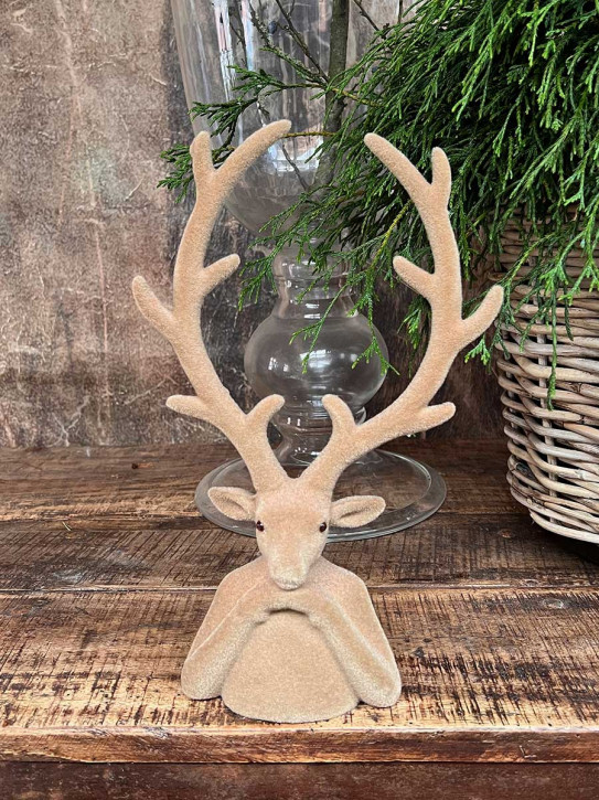 Hirschkopf Tasko Samt beflockt braun H30 Hirschkopf Tasko Samt beflockt braun H30