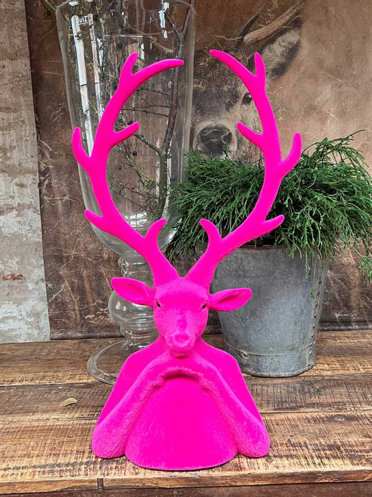 Hirschkopf Tasko Samt beflockt pink H60