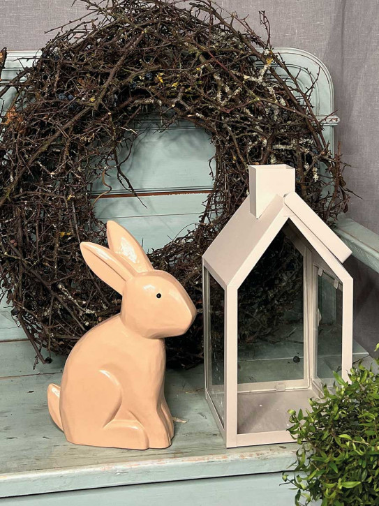 Bemalter Holzhase Rabbit Osterhase Hase Landhausstil geschnitzt braun L