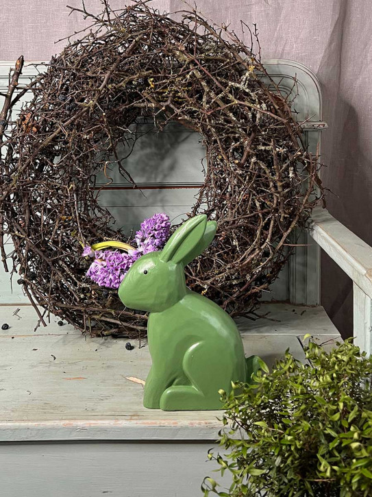 Bemalter Holzhase Rabbit Osterhase Hase Landhausstil geschnitzt grün M