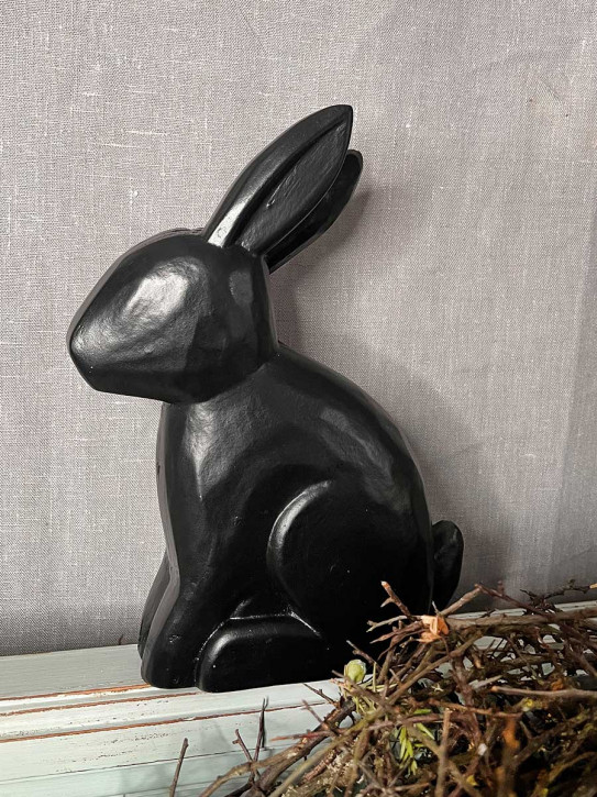 Bemalter Holzhase Rabbit Osterhase Hase Landhausstil geschnitzt schwarz M
