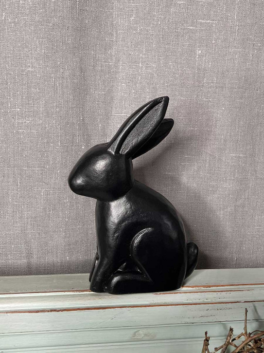 Bemalter Holzhase Rabbit Osterhase Hase Landhausstil geschnitzt schwarz S