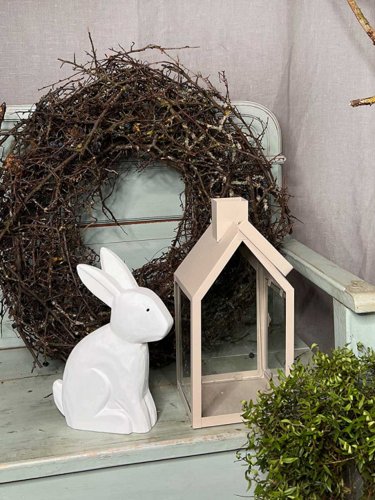 Bemalter Holzhase Rabbit Osterhase Hase Landhausstil geschnitzt weiß L