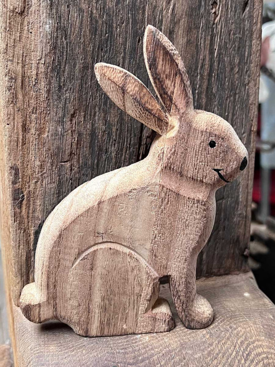Shabby Holzhase Osterhase Hase Landhausstil geschnitzt sitzend natur H15
