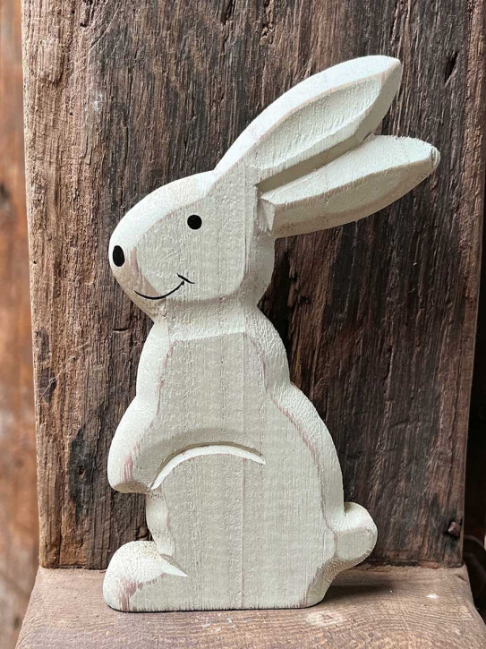Shabby Holzhase Osterhase Hase Landhausstil geschnitzt stehend hellgelb H16
