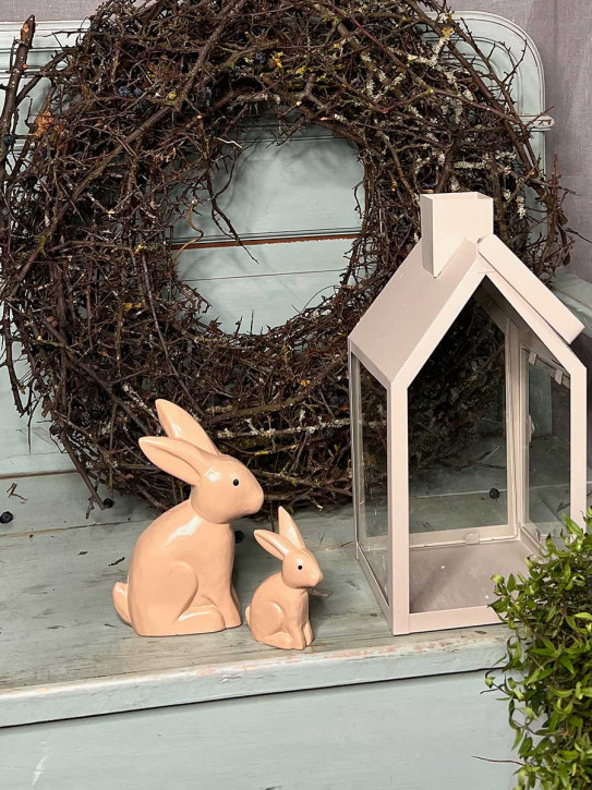 Bemalter Holzhase Rabbit Osterhase Hase Landhausstil geschnitzt braun M