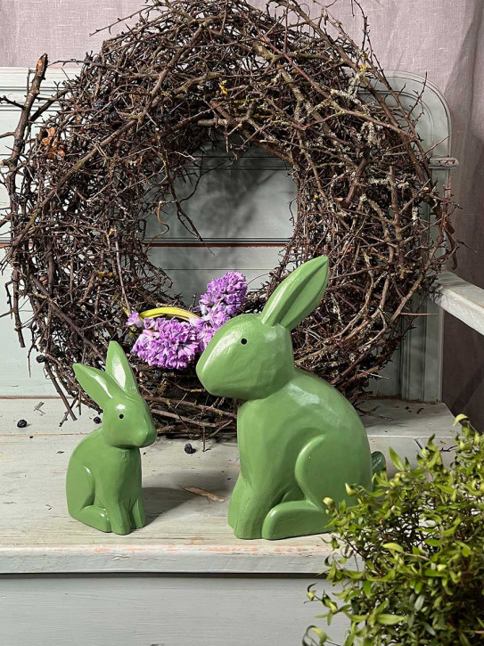 Bemalter Holzhase Rabbit Osterhase Hase Landhausstil geschnitzt grün S
