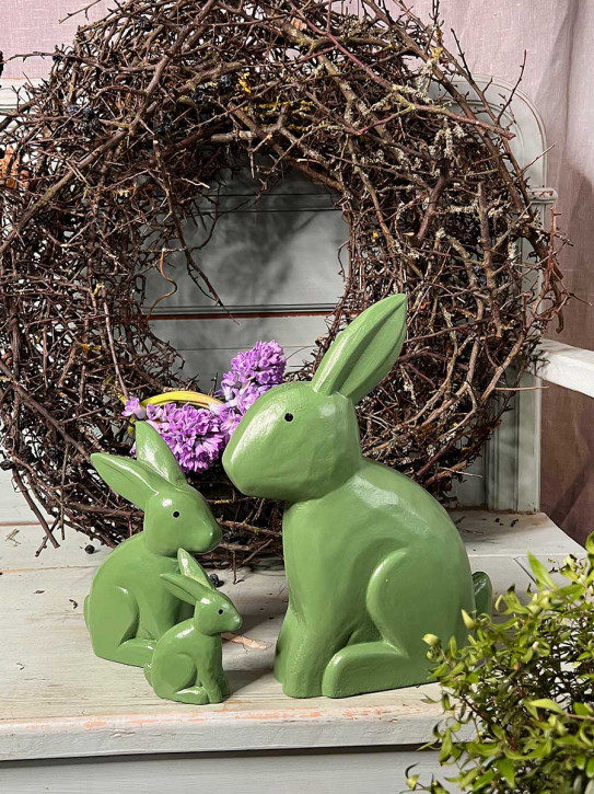 Bemalter Holzhase Rabbit Osterhase Hase Landhausstil geschnitzt grün