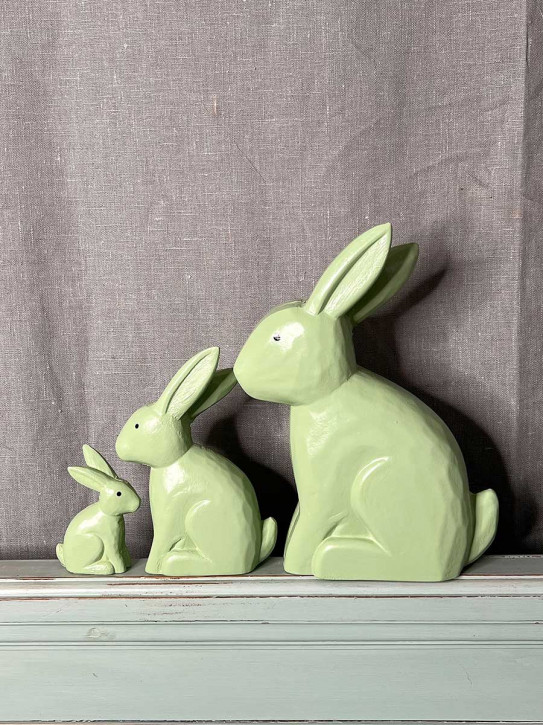 Bemalter Holzhase Rabbit Osterhase Hase Landhausstil geschnitzt hellgrün L
