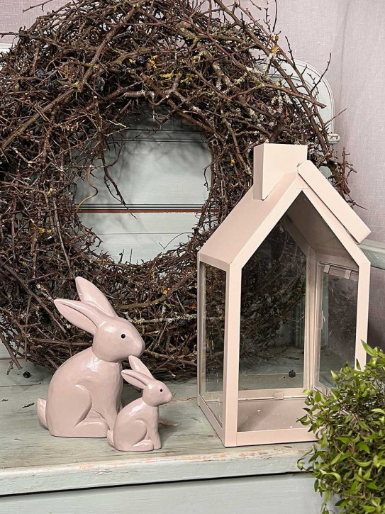Bemalter Holzhase Rabbit Osterhase Hase Landhausstil geschnitzt taupe M