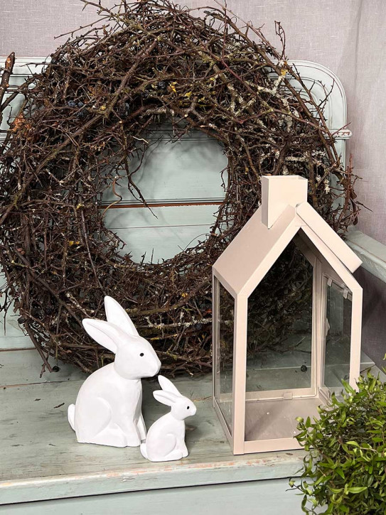 Bemalter Holzhase Rabbit Osterhase Hase Landhausstil geschnitzt weiß M