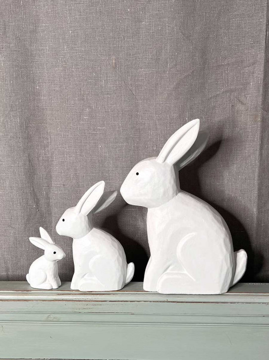 Bemalter Holzhase Rabbit Osterhase Hase Landhausstil geschnitzt weiß