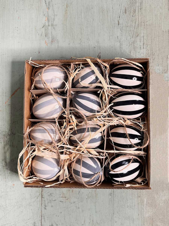 12er Pack Hühner-Eier Stripes grau schwarz H6