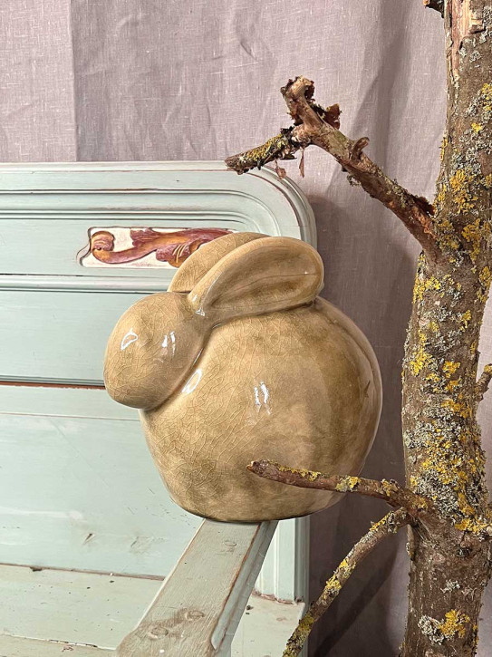 Keramik Hase Levi geduckt grün krakelee M H18