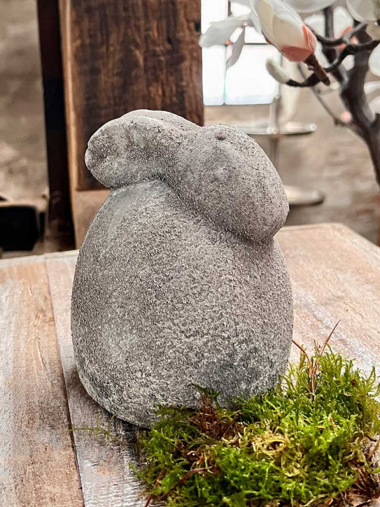 Rustikaler Keramik Osterhase aufrecht Rauhputzoptik grau M