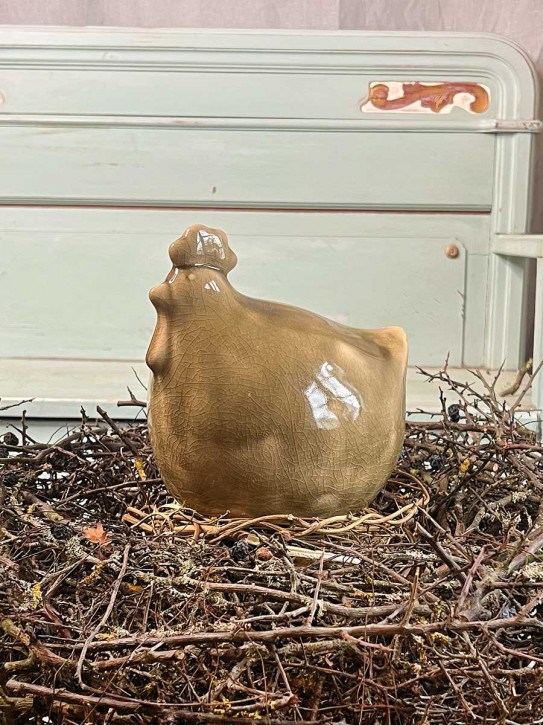 Keramikhuhn Levi grün krakelee L H20