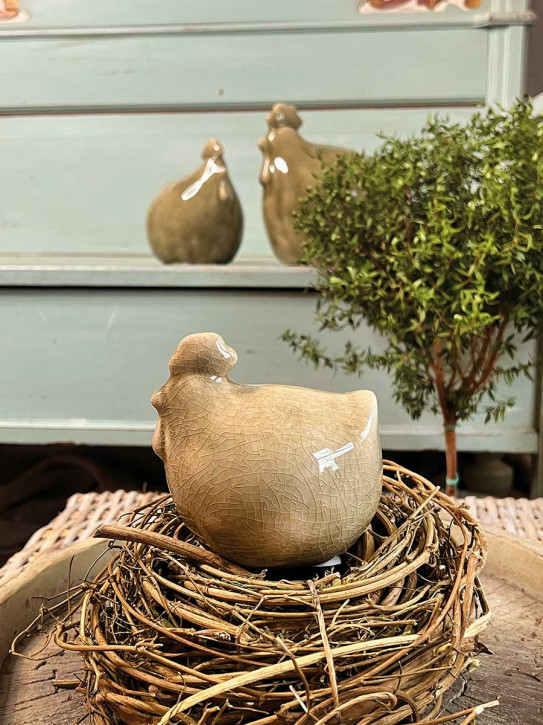 Keramikhuhn Levi grün krakelee S H12