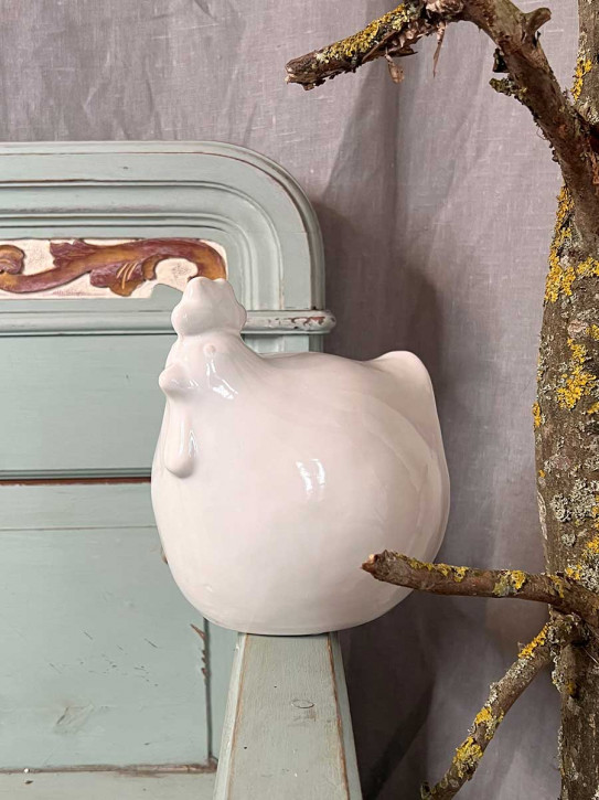 Keramikhuhn Levi weiß L H20