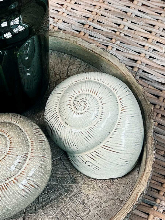 Keramik Muschel Merle creme salbei