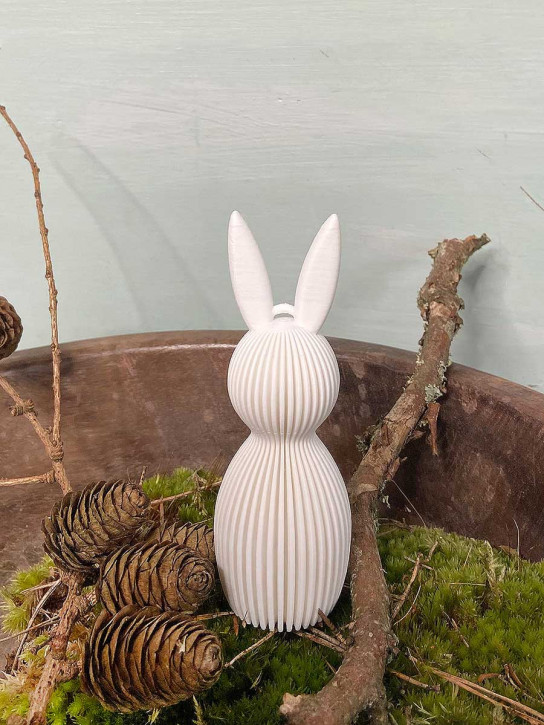 3D Druck Kunststoff Hase Osterhase Printo geriffelt weiß XS H11