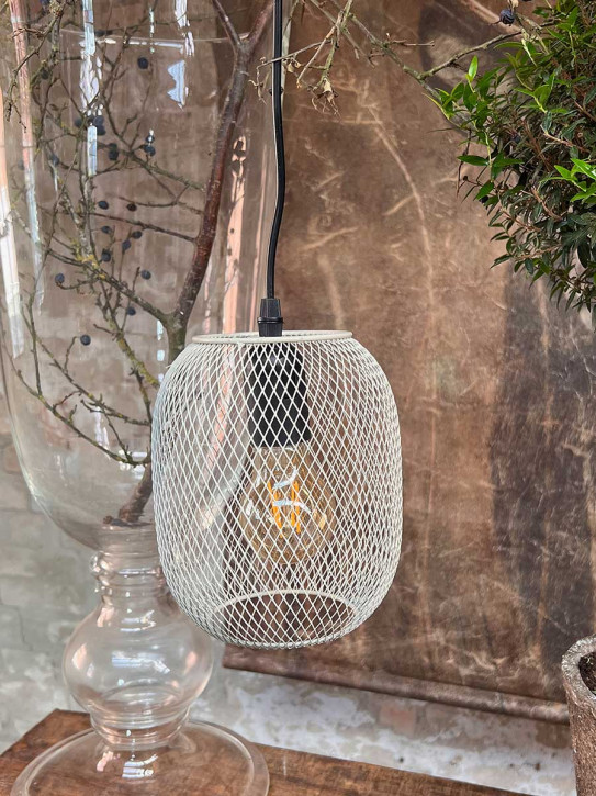 LED Hängelampe Grid Metallgeflecht bauchig sand H18 batteriebetrieben