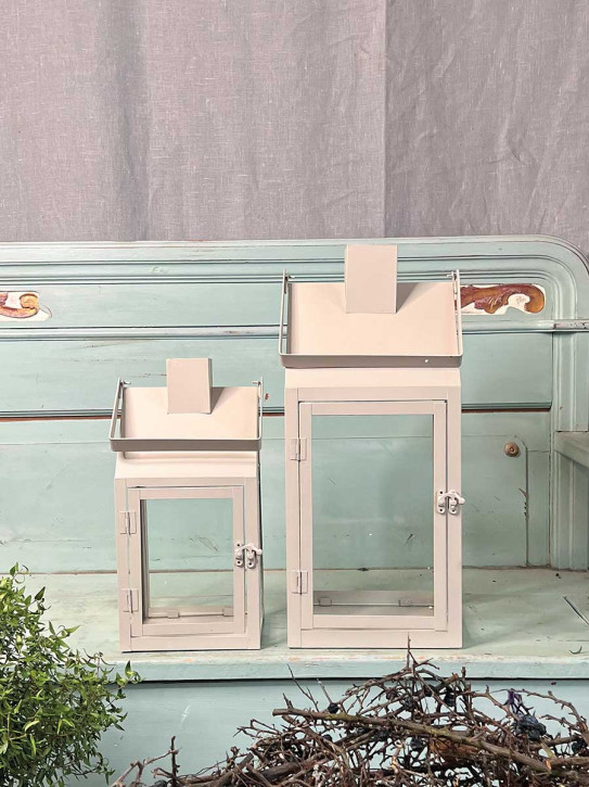 Landhaus Metall Laterne sand Tragebügel M H34