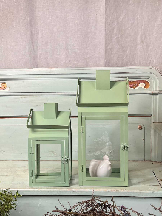 Landhaus Metall Laterne grün Tragebügel M H34