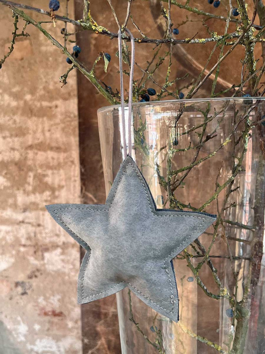 Lederstern dunkelgrau Stern wattiert zum Aufhängen M