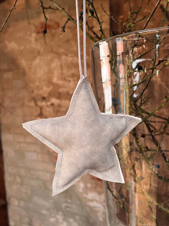 Lederstern hellbraun Stern wattiert zum Aufhängen S