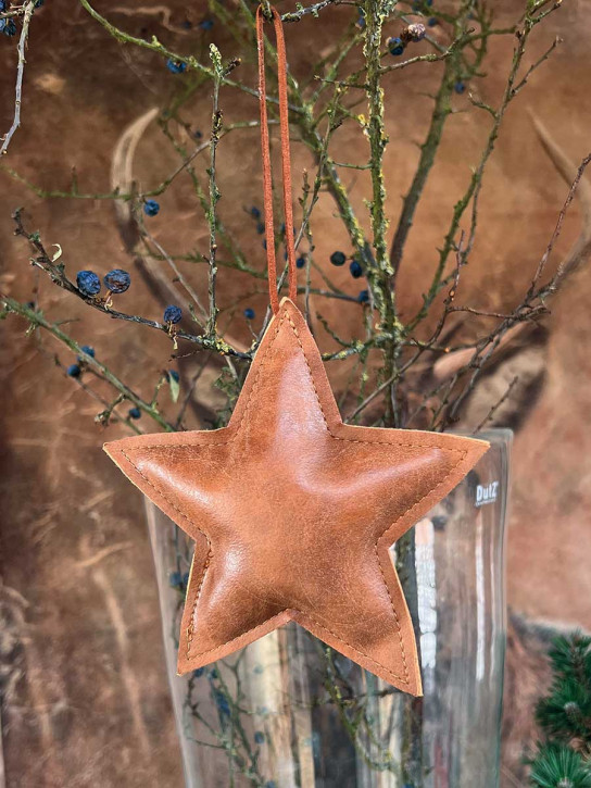 Lederstern schokobraun Stern wattiert zum Aufhängen S